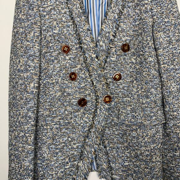 Veronica Beard Cedric Collarless Dickey Jacket Blue Tan Double Breast Womens 4 - Picture 9 of 16